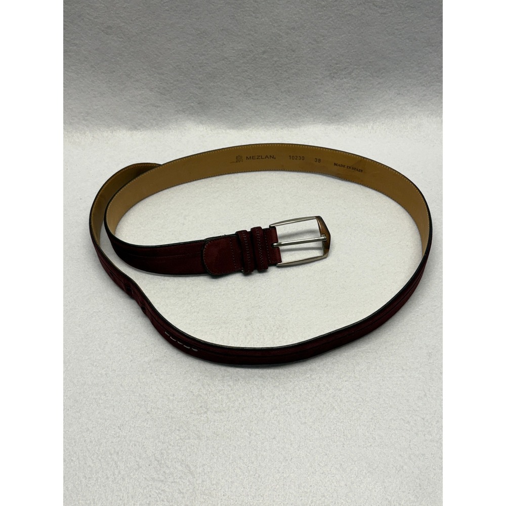 Mezlan Mens Burgundy Suede Leather Belt Made in Spain Size 38 10230